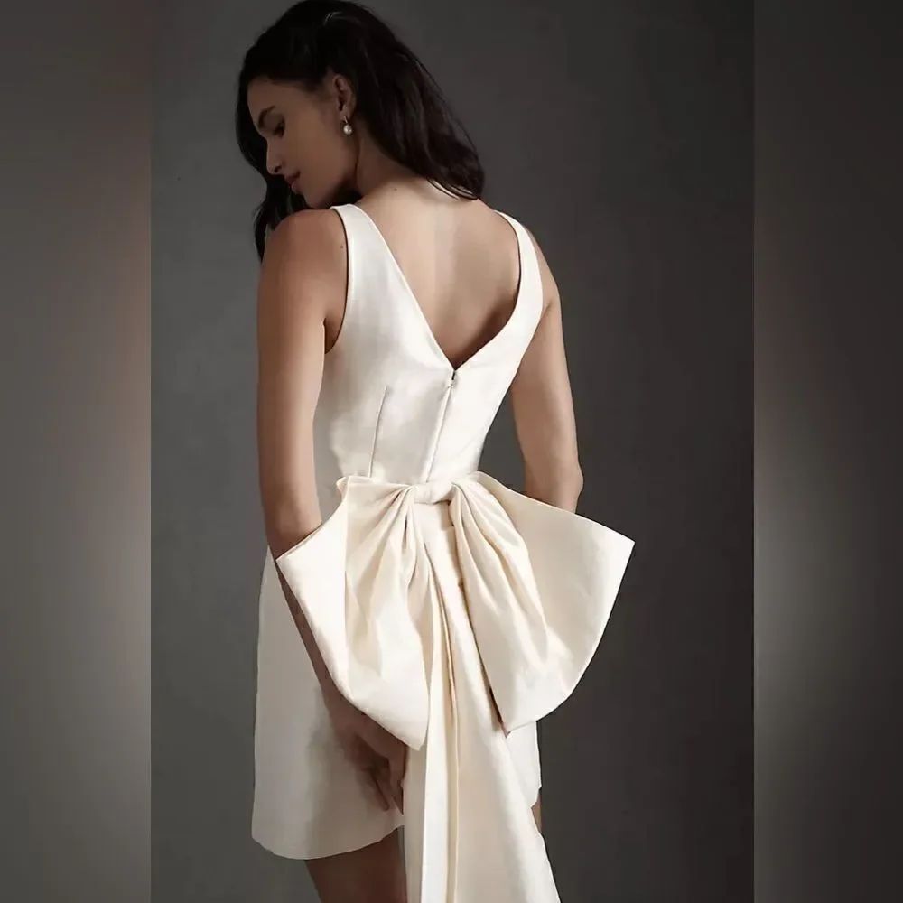 Sachin & Babi Archie V-Neck Back-Bow Mini Dress Ivory